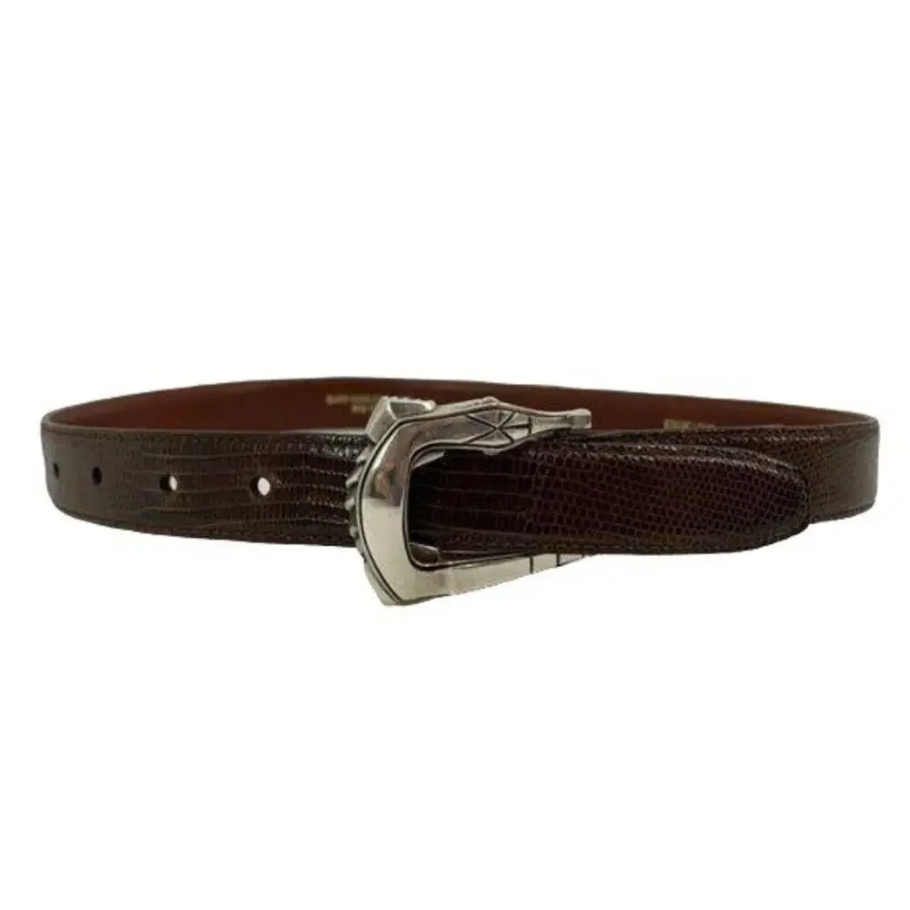 Barry Kieselstein Cord Stylized Silver Alligator Buckle Lizard Skin Belt